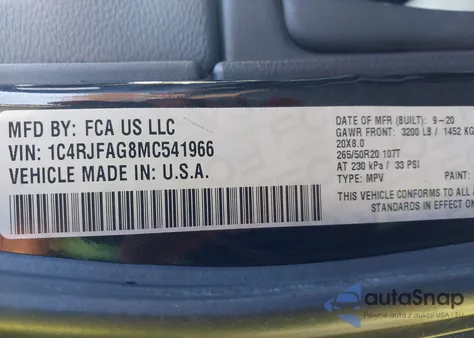 2021 Jeep Grand Cherokee Laredo X 4X4 from USA, damaged, VIN 1C4RJFAG8MC541966